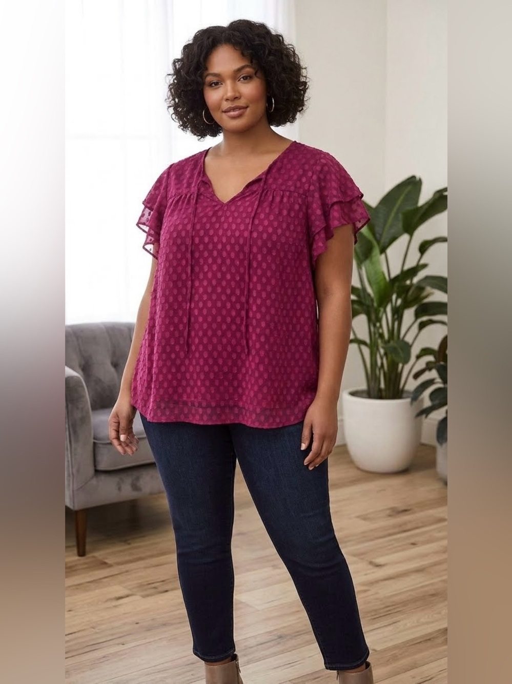 TORRID Flutter Sleeve Top Purple Semi Sheer 4X Plus Size